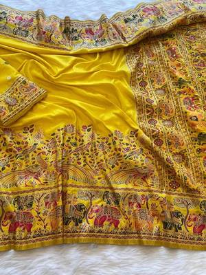 Yellow plain silk silk-sarees saree with blouse 1