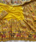 Yellow plain silk silk-sarees saree with blouse