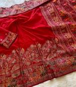 Red plain silk silk-sarees saree with blouse