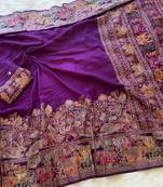 Purple plain silk silk-sarees saree with blouse
