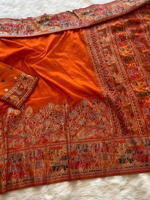 Orange plain silk silk-sarees saree with blouse 1