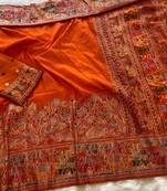 Orange plain silk silk-sarees saree with blouse