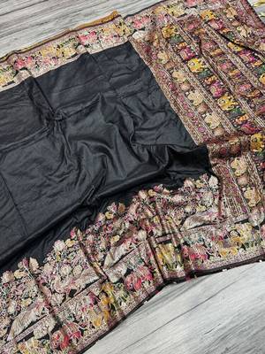 Black plain silk silk-sarees saree with blouse 1