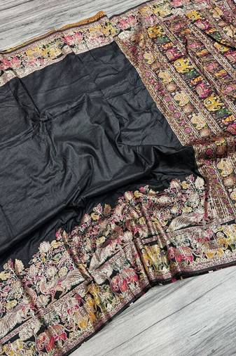 Black plain silk silk-sarees saree with blouse