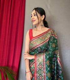 Green plain silk blend patola-saris saree with blouse