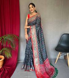 Black plain silk blend patola-saris saree with blouse