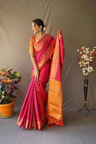 Pink plain silk blend silk-blend-sarees saree with blouse