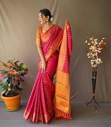 Pink plain silk blend silk-blend-sarees saree with blouse