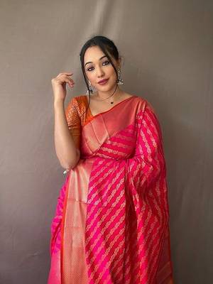 Pink plain silk blend silk-blend-sarees saree with blouse 2