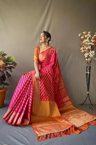 Pink plain silk blend silk-blend-sarees saree with blouse