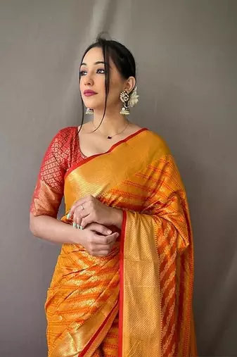 Orange plain silk blend silk-blend-sarees saree with blouse