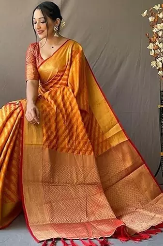 Orange plain silk blend silk-blend-sarees saree with blouse