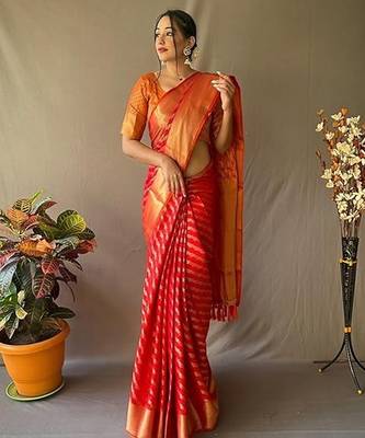 Red plain silk blend silk-blend-sarees saree with blouse 1