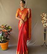 Red plain silk blend silk-blend-sarees saree with blouse