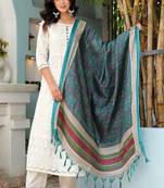 Floral embroidered u neck pure cotton kurta trouser & dupatta set