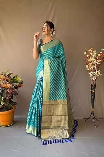 Blue plain silk blend silk-blend-sarees saree with blouse