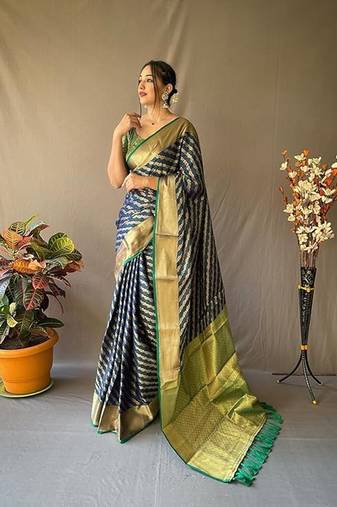 Navy blue plain silk blend silk-blend-sarees saree with blouse