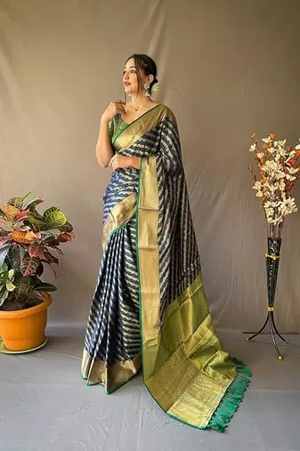 Navy blue plain silk blend silk-blend-sarees saree with blouse