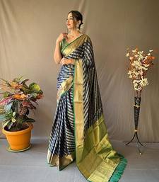 Navy blue plain silk blend silk-blend-sarees saree with blouse
