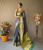Navy blue plain silk blend silk-blend-sarees saree with blouse