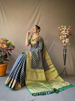 Navy blue plain silk blend silk-blend-sarees saree with blouse 2