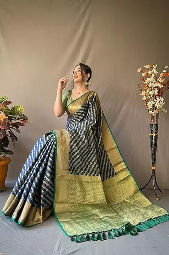 Navy blue plain silk blend silk-blend-sarees saree with blouse