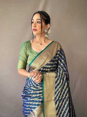 Navy blue plain silk blend silk-blend-sarees saree with blouse 3