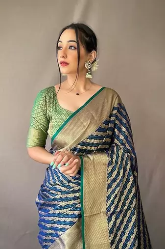 Navy blue plain silk blend silk-blend-sarees saree with blouse