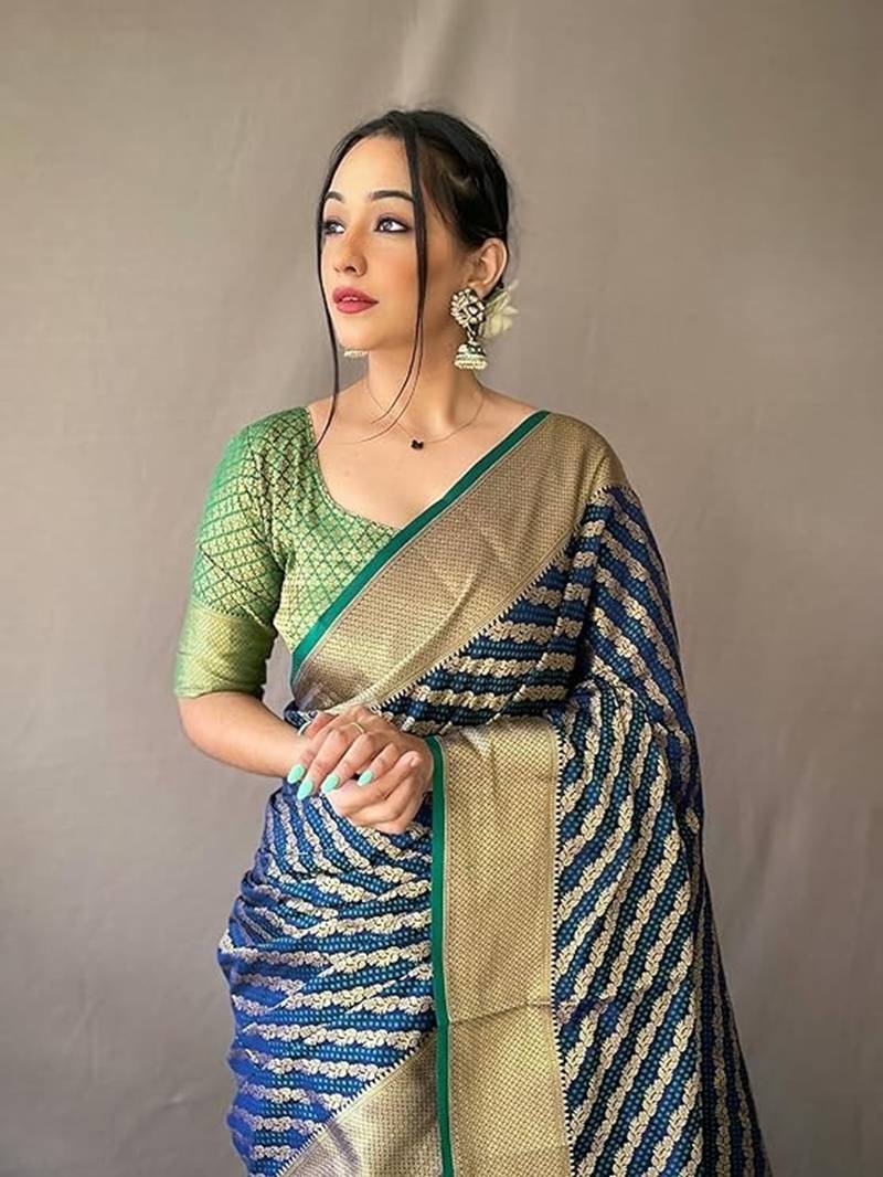 Navy blue plain silk blend silk-blend-sarees saree with blouse