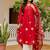 Floral embroidered v neck pure cotton kurta trouser & dupatta set