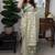 white & green color linen cotton digital print saree