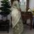 white & green color linen cotton digital print saree