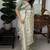 white & green color linen cotton digital print saree