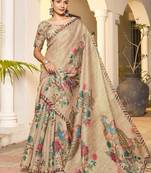beige color handloom art silk digital printed saree