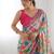 pink & multicolor georgette printed mirror lace work saree