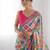 pink & multicolor georgette printed mirror lace work saree