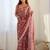 maroon georgette printed mirror lace work saree