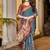 teal blue color handloom art silk digital printed saree