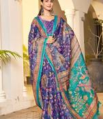 royal purple color handloom art silk digital printed saree
