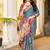 teal blue color handloom art silk digital printed saree