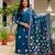 Floral embroidered v neck pure cotton kurta trouser & dupatta set