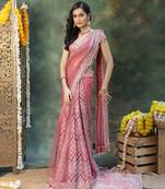 Pink embroidered silk saree