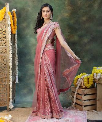 Pink embroidered silk saree 2