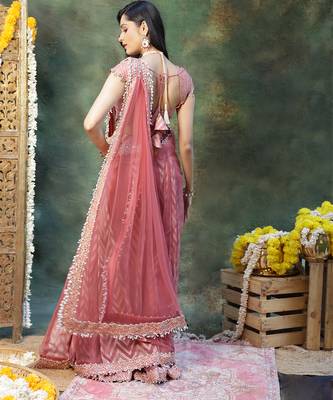 Pink embroidered silk saree 3