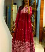 Floral embroidered round neck pure cotton kurta & trouser set