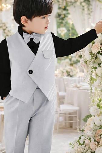 Boys grey mpoted laycra shirt cotton blend set with trouser party wear suit