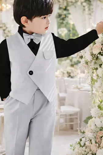 Boys grey mpoted laycra shirt cotton blend set with trouser party wear suit