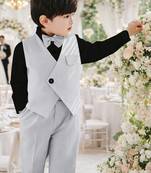 Boys grey mpoted laycra shirt cotton blend set with trouser party wear suit