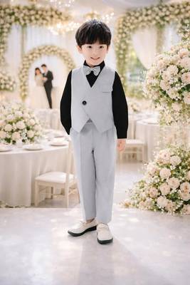 Boys grey mpoted laycra shirt cotton blend set with trouser party wear suit 4