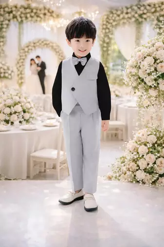 Boys grey mpoted laycra shirt cotton blend set with trouser party wear suit